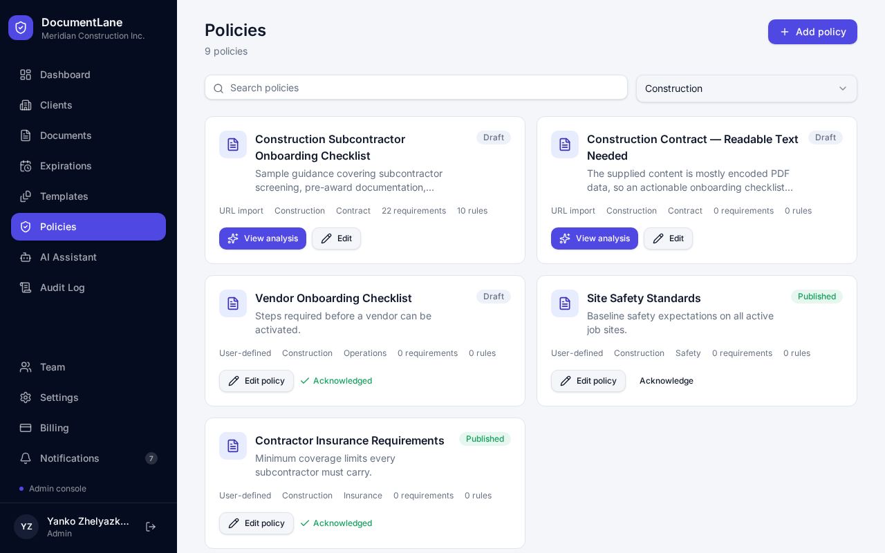 Policies page
