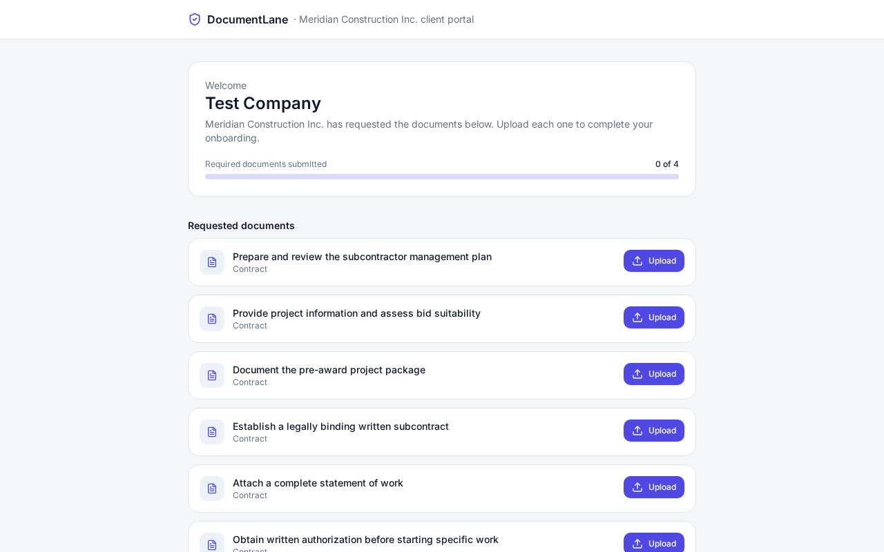 Client portal with requested documents