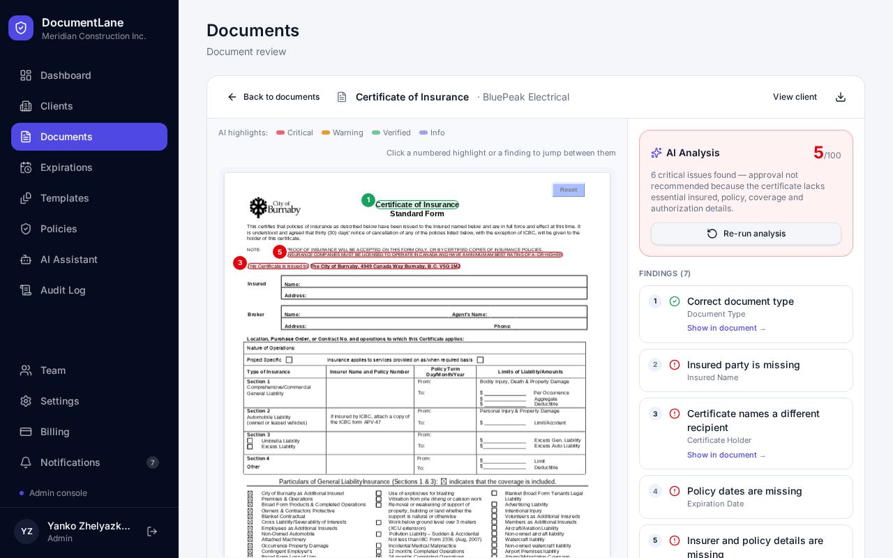 Review screen with AI annotations