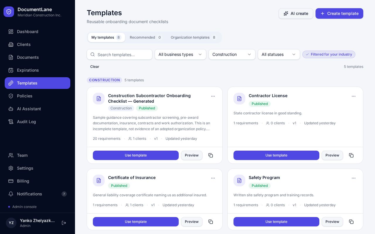 Templates list